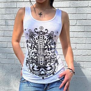 Y2K Deb Beaded Baroque Graphic Tank Made in USA